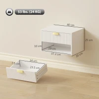 HOMCOM Set of 2 Wall Mounted Nightstands, Floating Bedside Tables with Fluted Drawer and Open Shelf for Small Bedroom, White(m-3)