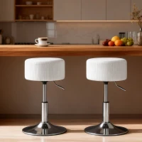 HOMCOM Taburete de Cocina Regulable en Altura 52-66 cm Tapizado en Pana Giratorio en 360° Blanco(m-8)