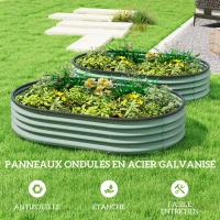 Outsunny Lot de 2 Carrés potagers de jardin, 135 x 90 x 30 cm, jardinière en acier galvanisé avec bordures en caoutchouc, vert(m-5)