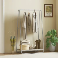 HOMCOM 3-in-1 Garderobe mit Schuhablage Obere und seitliche Stangen Metallgestell Natur und Grau(m-2)