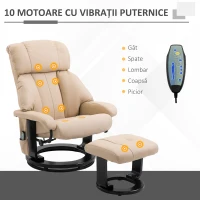 HOMCOM Fotoliu Relax Reclinabil și de Masaj cu Suport pentru Picioare și Telecomandă, 76x80x102 cm Crem(m-4)
