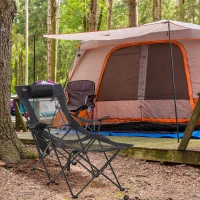 Outsunny Chaise de camping pliable avec repose-pied + Porte-gobelets + coussin appui-tête et sac de transport inclus noir(m-10)