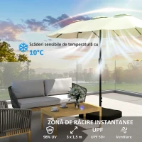 Outsunny Umbrelă Dublă cu 12 Spițe, Manivelă, Bază în Formă de Cruce și Saci, din Metal și Poliester, 3x1.5 m, Bej(m-5)