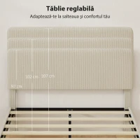 HOMCOM Cadru de Pat 140x200 cm cu Tăblie Tapițată Reglabilă pe Înălțime și Șipci, Catifea Canelată, Gri(m-4)