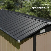 Outsunny Magazie de Grădină din Metal 364 x 238 cm cu 4 Grile de Ventilație și Uși Duble cu Încuietoare, Maro(m-5)