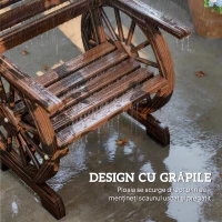 Outsunny Bancă de Grădină din Lemn cu Lamele 1 Loc, Scaun de Exterior cu Cotiere și Roată, Fotoliu din Lemn Masiv, Șezut Spațios, Spătar Înclinat, Grădină, Curte, Verandă, Finisaj Carbonizat(m-7)