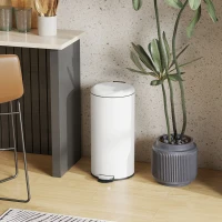 HOMCOM Papelera de Cocina 30L con Pedal Tapa de Cierre Suave y Cubo Extraíble para Dormitorio Oficina Estudio Salón Crema(m-8)