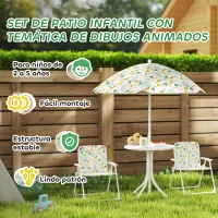 AIYAPLAY Conjunto de Mesa y Sillas Infantil de Jardín 4 Piezas Sillas Plegables Sombrilla Ajustable Diseño de Elefantes Blanco(m-7)