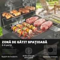 Outsunny grătar pe cărbune, grilă reglabilă, rafturi rabatabile, termometru.(m-4)