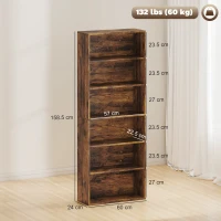HOMCOM Six Shelf Bookcase - Rustic Brown(m-3)