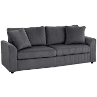 HOMCOM Sofá de 3 Plazas Tapizado en Pana con 2 Almohadas Reposabrazos y Cojín de Muelles 212x80x88 cm Gris Oscuro(m-10)