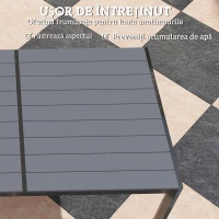Outsunny Set Masă de Grădină cu Scaune, 7 Piese, Set de Prânz cu Masă cu Blat din Lemn Compozit cu Șipci și 6 Scaune de Exterior Stivuibile, Mobilier din Oțel cu Texteline, Gri și Negru(m-7)
