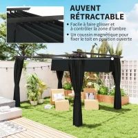 Outsunny Pergola rétractable 4x3m Pergola Aluminium métal avec Rideau et Toit Coulissantepolyester 180g/m² gris foncé(m-4)