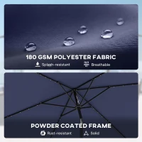 Outsunny Parasol ogrodowy LED Solar 300 x 200 cm, pochylany z korbką, pokrowiec, ochrona UV, obrotowy, granatowy(m-7)