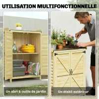 Outsunny Armoire de jardin, armoire extérieure de rangement en bois, plan de travail en métal galvanisé, 71,5x39x95cm, naturel(m-4)