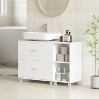 HOMCOM Mobile Sottolavabo Bagno con 2 Cassetti e Ripiani Aperti, in Legno, 90x30x60 cm, Bianco(m-9)