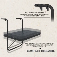 Outsunny Măsuță Pliabilă și Reglabilă pentru Balcon, Masă Suspendată pentru Balustradă, din Aluminiu și Plastic cu Efect de Lemn, Suport pentru Plante sau Gustări, Negru(m-4)