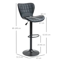 HOMCOM Set 2 scaune bar design retro 47 cm x 51,5 cm x 89-109 cm negru(m-3)