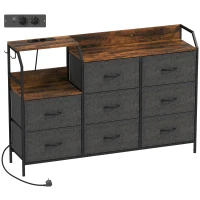 HOMCOM Chest of Eight Drawers, with Charging Station - Brown/Black(m-1)