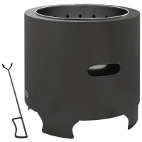 Outsunny Braseiro sem Fumaça Lareira a Lenha Exterior Redondo Portátil em Metal com Ferro para Lareira Diâmetro 45 cm Preto(m-1)