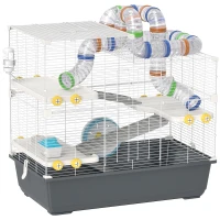 PawHut Cușcă pentru hamster pitic, 4 nivele, sistem de tuneluri, căsuță, accesorii, deschidere superioară, 78 x 45 x 73 cm, Gri(m-1)