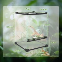 PawHut Terariu din sticlă pentru reptile vivariu 12 L cu capac din plasă metalică, 20 x 20 x 30 cm, negru(m-3)