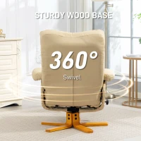 HOMCOM PU Leather Swivel Recliner Chair with Footstool, Wooden Base and Storage for Living Room, Beige(m-7)
