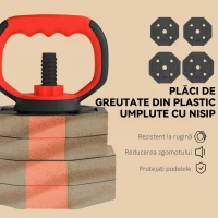 SPORTNOW Set Greutăți de Sală 4 în 1 de 30kg, Convertibil în Kettlebell, 2 Gantere, Haltere și Suport pentru Flotări, Roșu(m-7)