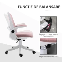 Vinsetto Scaun de Birou Ergonomic Reglabil pe Înălțime, din Material cu Efect de Catifea, 62.5x60x94-104 cm, Alb și Roz(m-5)