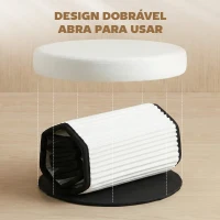 HOMCOM Puff de Arrumação Banco de Arrumação Dobrável 35 L 38x38x38 cm Estofado em Veludo Baú de Arrumação Redondo Creme(m-5)