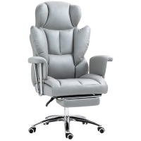 HOMCOM Scaun ergonomic de birou, căptușit, cu suport pentru picioare, spătar reglabil, rotativ 360°, Gri deschis