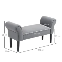 HOMCOM Banco Pie de Cama Tapizado en Lino Sintético con Patas de Madera Reposabrazos y Asiento Acolchado Gris Oscuro(m-3)