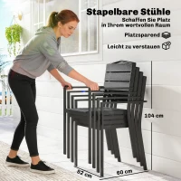 Outsunny Tuinstoelen 4-delig Stapelbare Terrasstoelen met lamellenontwerp en armleuningen 52 x 51 x 90 cm Zwart(m-4)