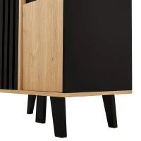 Meuble d'appoint avec vitrine, éclairage LED et verre, 80x40x120 cm, Couleur naturelle+Noir(m-8)