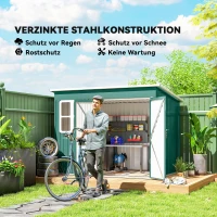 Outsunny Metallschuppen zur Aufbewahrung von Gartengeräten, mit Fenster, breite Tür, 260 x 177 x 190 cm, Grün(m-4)