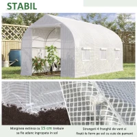 Outsunny Seră Tip Tunel Anti-UV cu 6 Ferestre cu Plasă și Intrare Rulabilă, Metal și PE, 4x2x2 m, Alb(m-5)