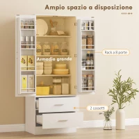 HOMCOM Credenza da Cucina con Armadietto con 8 Ripiani Portaspezie e 2 Cassetti, 60x40x159 cm, Bianco(m-4)