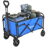 Outsunny Faltbarer Gartenwagen mit Rädern verstellbarer Griff 68 kg Traglast für Camping Einkauf 81x45x89 cm Azul(m-6)