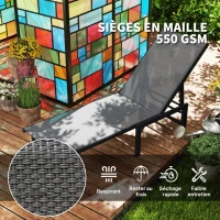 Outsunny Chaise longue jardin extérieur chaise longue inclinable 5 positions réglables assise en textilène gris(m-5)