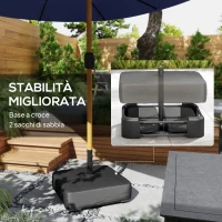 Outsunny Ombrellone Doppio a 12 Stecche con Manovella, Base a Croce e Sacchi di Sabbia, 4.7x2.8 m, Blu Scuro(m-7)
