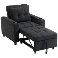 HOMCOM 3-in-1 Single Sofa Bed, Convertible Sleeper Chair Bed - Black(m-11)