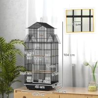 PawHut Colivie/volieră pentru păsări cu leagăn mâner portabil 4 hrănitori 3 bârne 50,5 x 41 x 104 cm oțel negru(m-3)