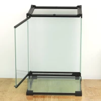 PawHut Terariu din sticlă pentru reptile vivariu 12 L cu capac din plasă metalică, 20 x 20 x 30 cm, negru(m-5)