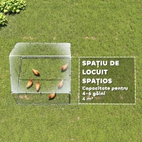 PawHut Coteț pentru Găini de Exterior, 2x2x2m 4 m² Țarc pentru Găini din Oțel Galvanizat cu Acoperiș Impermeabil Anti-UV și Încuietoare, Adăpost pentru 4-6 Găini, Animale Mici, Iepuri și Rațe(m-4)