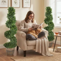 HOMCOM Set of 2 Artificial Plants, Topiary Spiral Cypressd Trees with Pot, for Home Indoor Outdoor Decor, 120cm(m-6)