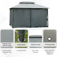 Outsunny 4m x 3(m)Garden Gazebo, Double Roof Outdoor Gazebo Canopy Shelter with Curtains, Solid Steel Frame for Patio, Garden, Grey(m-18)