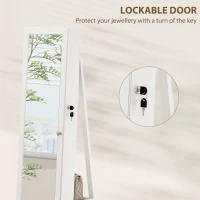 HOMCOM 360° Swivel Jewellery Cabinet, Free Standing Full Length Mirror with Storage, Lockable Jewellery Organiser with Built-in Makeup Mirror and Storage Shelves for Bedroom, White(m-7)