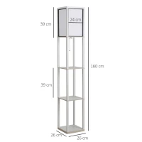 HOMCOM Lampă de Podea 40W cu 3 Rafturi și Comutator cu Pedală, din Lemn și PS, 26x26x160 cm, Albă(m-3)