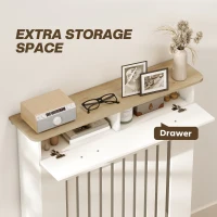 HOMCOM Masca pentru calorifer cu șipci, sistem anti-răsturnare și sertar, din lemn, 78x19x97 cm, alb(m-6)