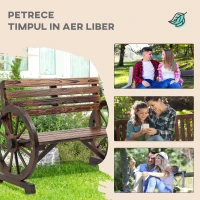 Outsunny Bancă de grădină cu 2 locuri, șipci din lemn, brațe în formă de roată de căruță, 105,5x56x79 cm, maro ars(m-7)